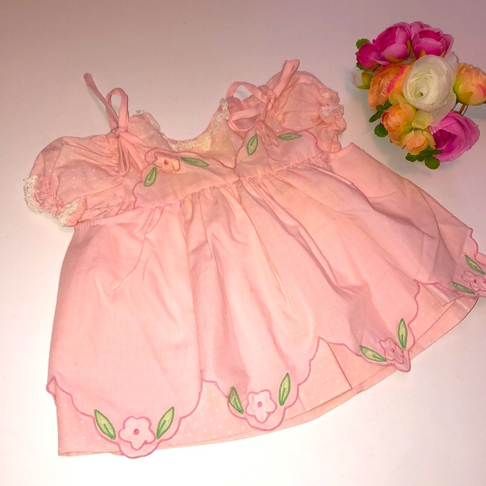 Pink Sundress Vintage Baby Girl Puff Sleeve Pink Dress 1980s Easter Dress
